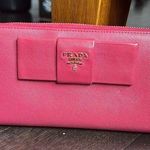Prada Authentic Vintage Saffiano Fiocco Bow Leather Long Wallet Purse Pink Photo 0