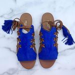 Aquazzura women’s braided blue suede ankle-tie flat sandal size IT 38.5 US 8.5 Photo 6