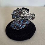 Statement Gunmetal Silver with Crystal Stones Horse Ring Blue Photo 0