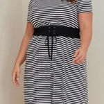Torrid  Black‎ White Stripes Smocked Tie Waist Pockets Jersey T Shirt Dress 1X Photo 0