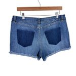 LC Lauren Conrad Medium Wash Distressed Patchwork Raw Hem Mid Rise Jean Short 12 Photo 1