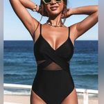 NWT Cupshe Romantic/Feminine Mesh Wrap Front Cutout One Piece Swimsuit Black M Size M Photo 0