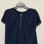 MICHAEL Michael Kors Navy Blue Top with Lace Sleeves and Gold Zipper Size XS EUC Photo 3