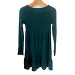SO  Sweater Dress Women's Size XS Dark Green Scoop Neck Long Sleeve Waffle Knit Photo 9