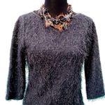 Cache Stretch Body Hugging Sheer Illusion Eyelash S/M Dark Gray 3/4 Sleeve Top Photo 0