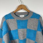 &merci &merci Sweater Women M Blue & Grey Textured Checkered Sweater Chunky Boxy Geo Photo 3