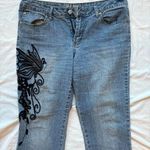 American Vintage vintage Blue denim and black butterfly embroidered jeans with a low rise fit Photo 1