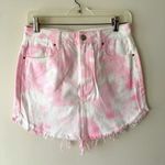 PacSun Tie Dye Pink And White Fringe Mini Jean Skirt Size 26 NWOT Photo 1