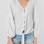 Daytrip BUCKLE Button Down Shirt White Blue LINEN Poly Cotton Blend Stripe Small Photo 0