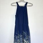 Modcloth  Floral Dress M Navy Blue Halter High Neck Sleeveless Lined Skirt Photo 1