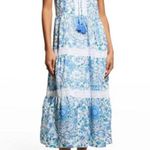 Johnny Was 💕💕 Aster Tiered Midi Dress 100% Linen ~ Blue Floral Print Small Photo 3
