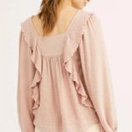 Free People Bonnie Ruffle Long Sleeve Square Neck Blouse Top Pink XS Photo 1