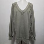 Aerie Downtime Textured Oversized V Neck Loungr Sweatshirt Olive M Photo 1