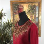 Gorgeous Woman Sweater Dress Embroidered Red Tunic Top Size Medium Long Sleeve Photo 4