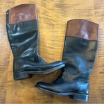 Frye | Black Leather Brown Top Tall Boots 6.5 Pull On Woman’s Photo 0