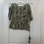 MISA Los Angeles  Green/Gold Metallic Sedona Shimmer Ruffled Short Sleeve Blouse Photo 1