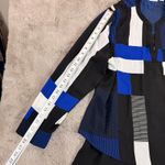 Chico's  Size XL‎ Tunic Top Asymmetrical Geometric Print Blue White Black Office Photo 5