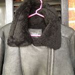 ZARA  Woman’s Coat M Bomber RAF Black Aviator Fur Shearling Real Leather Jacket Photo 9