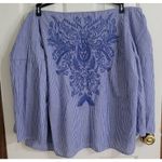 INC International Concepts Sweet Meadow Striped Embroidered Casual Top Sz 1X Blu Photo 2