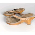Candie's VTG Y2K Chunky Natural Leather Wood Platform Thong Sandals Women's 8 Photo 2