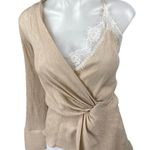 ZARA NEW  Beige Tan Asymmetrical Cami V Neck Lace One Shoulder Blouse Top Size S Photo 3