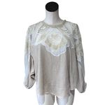 Free People NWOT  Toni Tunic Top Waffle Knit Mesh Embroidered Slouchy Lace Photo 5