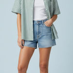 Madewell ‎ Daily Shirt Womens M Green White Stripe Short Sleeve Button Front NWT Photo 0