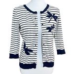 Talbots  White/Navy Blue Dragonfly Striped Cardigan Size smalll petite Photo 0