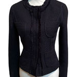 Daniel Cremieux Cremieux Women's Navy Blue Blazer Jacket Size 2‎ Fringe Textured Snaps Pockets Photo 0
