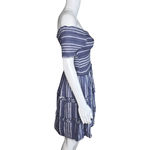 Japna  Dress Women Small Blue Striped Short Sleeve Off Shoulder Bohemian Peasant‎ Photo 1