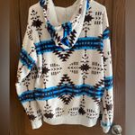 Aztec fuzzy long sleeve hoodie with zipper and pockets Blue Size M Photo 1
