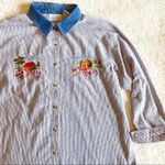 basic editions 90s Embroidered Farm Denim Collar Blue White Button-down Size L Photo 3