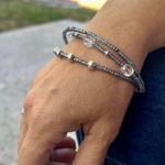 Triple Strand Smokey Gray, Clear and Silver Toned Beaded Bracelet Gray Photo 4