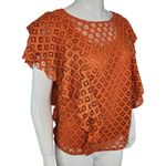 Du Jour Crew Neck Ruffle Lace Top Orange Rust Small A378507 NWOT Ruffle Sleeve Photo 9