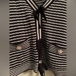 Nicole Miller black/white striped cardigan with pearl buttons, black bows;size L Size L Photo 3