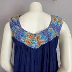 Handmade Tunic Mini Dress‎ Blue Floaty Diamond Pattern Ribbon Sleeveless Women Size M Photo 5