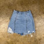 Free People Parker Wrap Mini Skirt Women’s 25 Blue Distressed Denim Raw Hem Photo 3