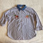 basic editions 90s Embroidered Farm Denim Collar Blue White Button-down Size L Photo 8