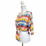 Lucky Brand Women’s XLarge  Crop Top Multicolor Plaid Blouse Tie Front Summer Photo 3