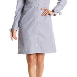 ECI Bow Cuff Railroad Stripe Shirt Dress Button Front Long Sleeves Navy Size 4 Photo 0