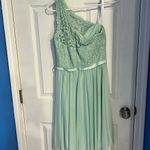 David's Bridal  One Shoulder Mint Green Bridesmaid Dress Size 4 Photo 7