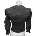 ZARA  Black Denim Ruched Puff Long  Sleeve Zip Up Crop Jean Shirt Blouse Top XS Photo 1