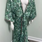 Nordstrom Room Service Green Palm Print Silky Open Robe L/XL Photo 0