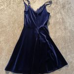 Lulus Dress Womens Small Velvet Velour Navy Blue Lace Babydoll Knee Romantic Photo 2