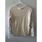 Loft  Womens Crewneck Pullover Sweater Size XS Cream Floral Sleeve Office Neutral Photo 1