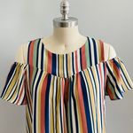 Monteau Los Angeles Cold Shoulder Striped Top- Size Medium Photo 1