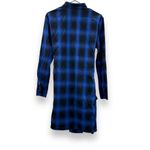 Maje  Rulyl Blue & Black Plaid Checkered Long Sleeve Tie Front Button Shirt Dress Photo 4