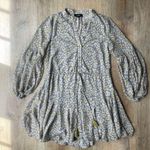 Aakaa  Leopard Print Tiered Mini Dress Size S Puff Sleeve Button Front Tassel boho Photo 0
