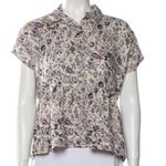 Rachel Zoe NEW Cream Pink Floral 100% Peplum Cropped Short Sleeve Button Down Photo 0