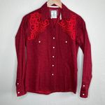 Panhandle Rough Stock Womens Western Shirt Red Embroidery Long Sleeve Pearl Snap Photo 2